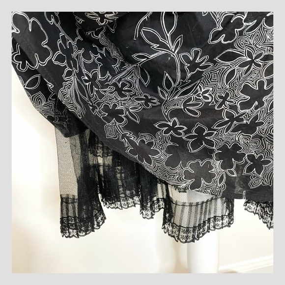 AGB Pin Up Style Fit and Flare Tulle Dress Belted Halter Top Cotton Black Floral - Picture 5 of 7